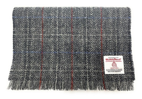 Harris Tweed Fringed Scarf Grey Check Made In Scotland - Nanan